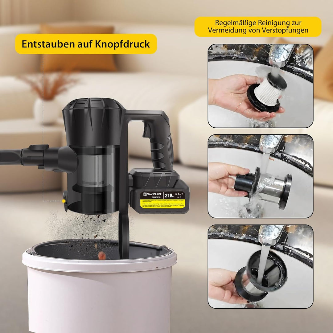 Akku Staubsauger 500W 45000Pa 45Min Akkustaubsauger Kabellos mit Licht, Anti-Tangle-Bürste, Superlei