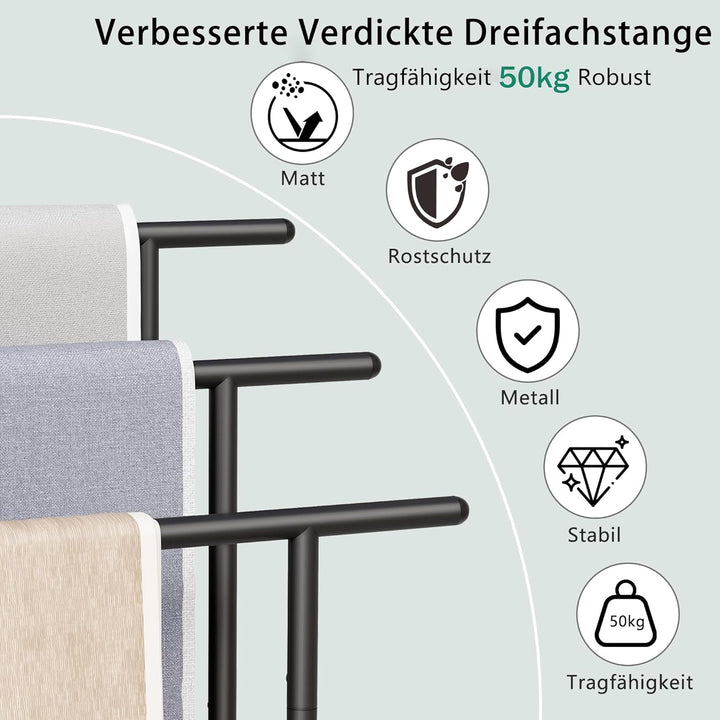 BEWISHOME Handtuchständer,Handtuchhalter stehend mit 3 Handtuchstangen,Handtuchleiter,Badetuchhalter