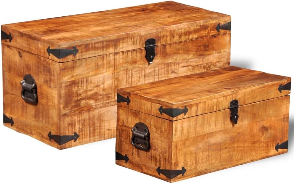 homiuse Aufbewahrungstruhen-Set 2-tlg. Raues Mangoholz Schatztruhe Schatzkiste Truhe mit Deckel Scha