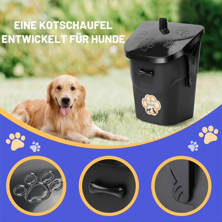 Hundekot Schaufel Set mit Drehbarem Eimer, Rechen und 20 Beuteln – Langer Griff, Kotaufheber für Gar