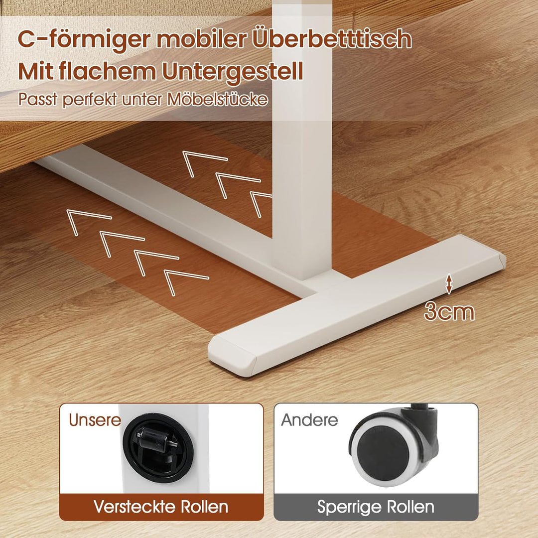 COSTWAY Pflegetisch mit versteckten Rollen, höhenverstellbarer Betttisch mit kippbarer Tischplatte &