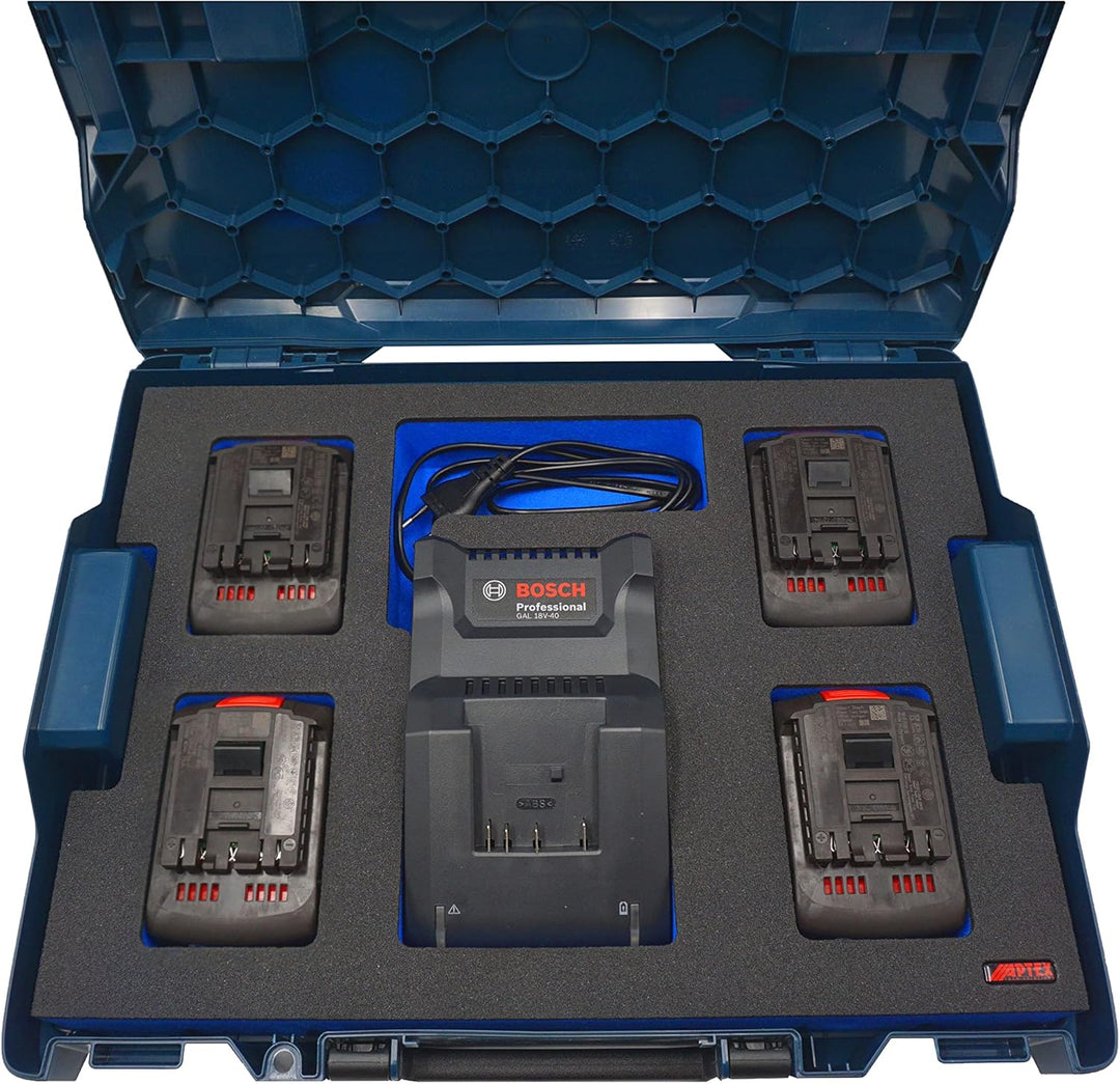 APTEX Schaumeinlage passend für Bosch Ladegerät GAL 18V-40 + 4x Akkus 18V ProCore 5.5Ah, 8.0Ah für B