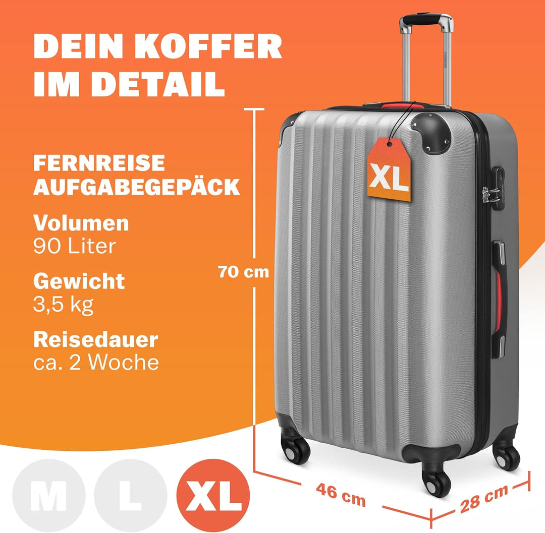 Monzana® Koffer Baseline Handgepäck ABS Hard Case Gehäuse gummierte Rollen Teleskopgriff Zahlenschlo