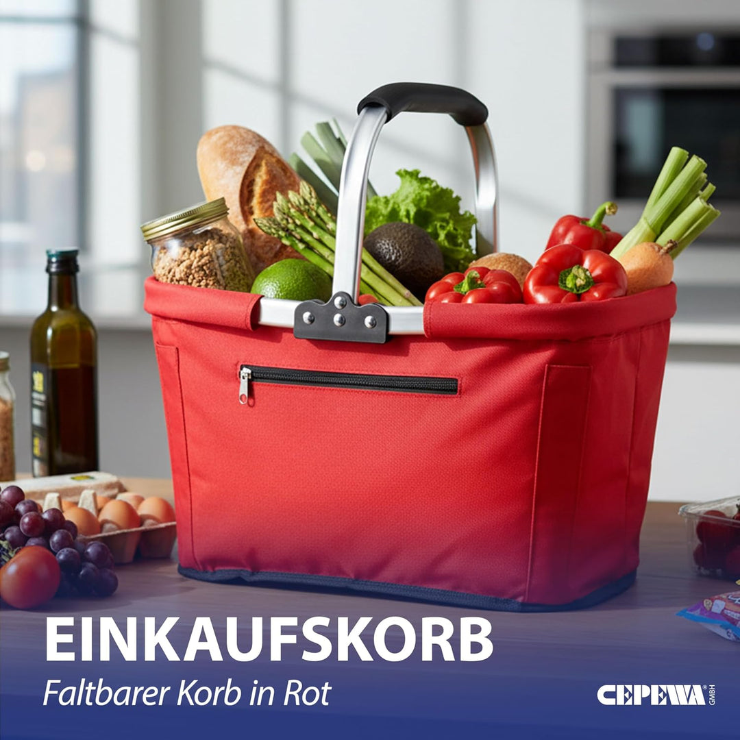 Cepewa Einkaufskorb faltbar | Aluminium Polyester 600D 42x40x28cm | Picknickkorb Tragekorb Shopper m