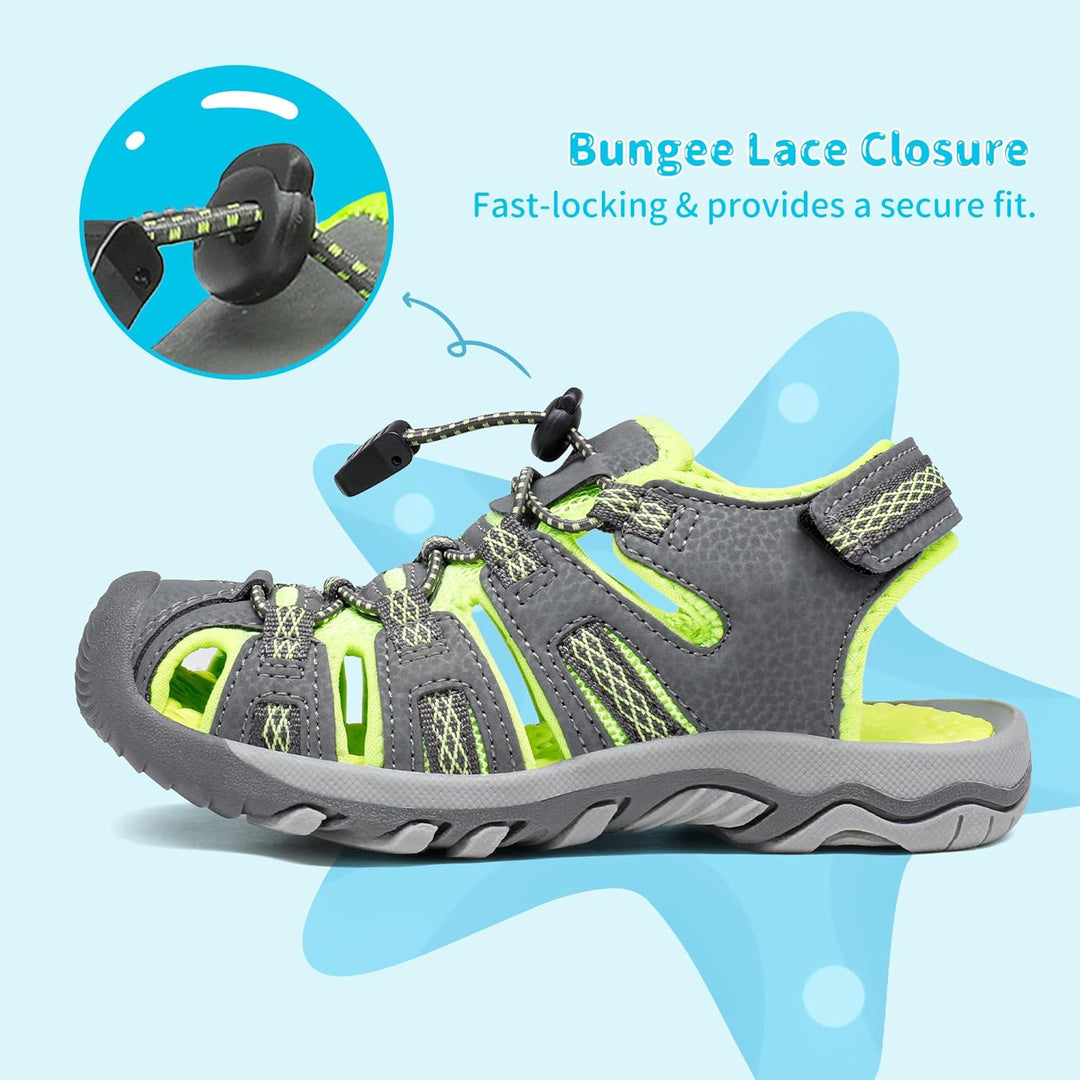 DREAM PAIRS Unisex Kinder 160912-k Sportsandalen 28 EU Grau Neon Grün, 28 EU Grau Neon Grün