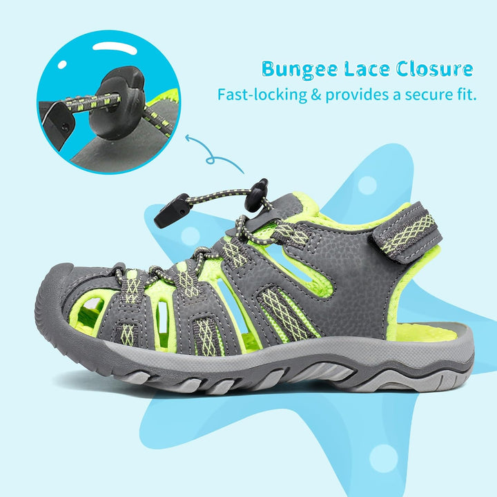 DREAM PAIRS Unisex Kinder 160912-k Sportsandalen 28 EU Grau Neon Grün, 28 EU Grau Neon Grün