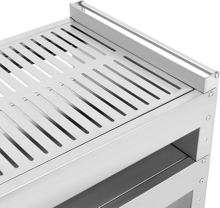 Edelstahl Grillwagen, Grilltisch mit 4 Universal Rollen, 3 Ebenen Grill Beistelltisch, Multifunktion