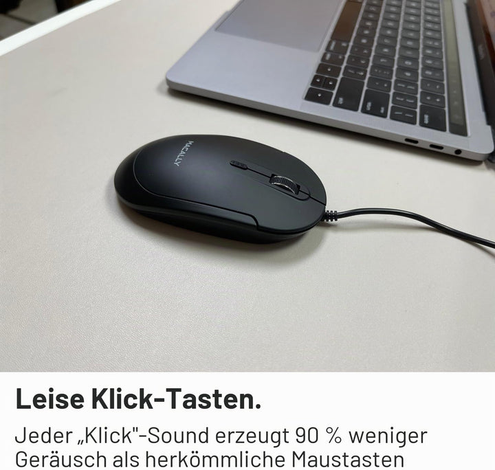 Macally Kabelgebundene USB-C-Maus für Mac und PC, schlank, leise und zuverlässig, 3 Tasten, Scrollra