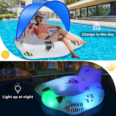 LanBlu Aufblasbarer Pool Luftmatratze Schwimmsessel mit Farbe Wechselnden Licht, Solarbetriebene Luf