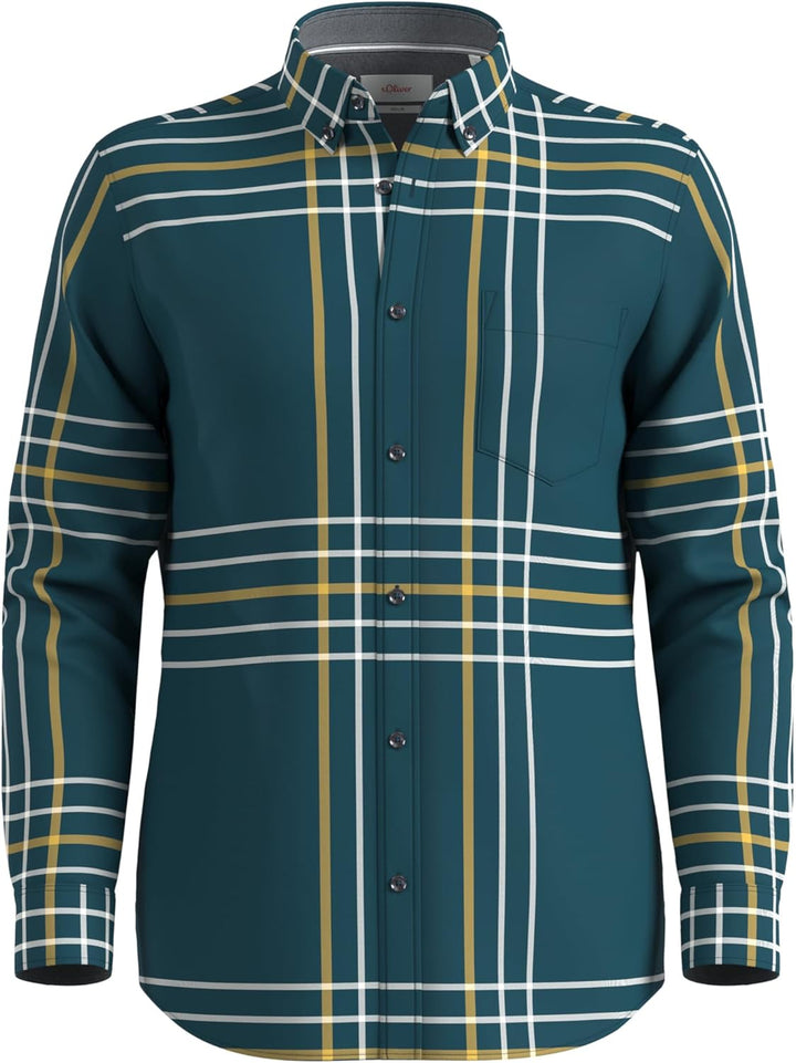 s.Oliver Herren Hemd Langarm, Slim Fit XL Blue Green, XL Blue Green