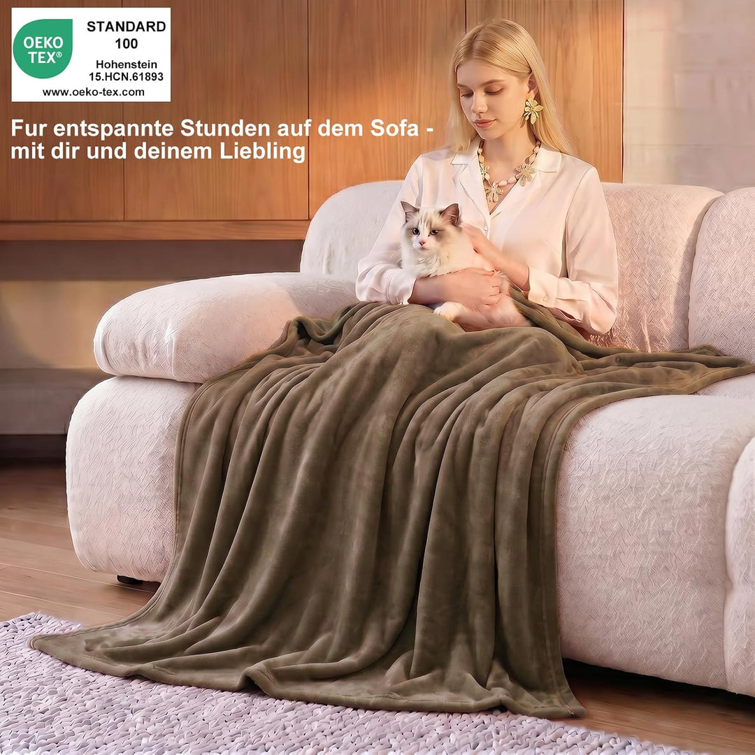 WAVVE Kuscheldecke Flauschig Fleecedecke - Sofadecke 230x270 cm Wohndecke Couchdecke, Braun Decke So