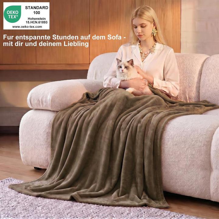 WAVVE Kuscheldecke Braun Decke – Flauschige Fleecedecke 130x150 cm, Kleine Warme Sofadecke & Wohndec
