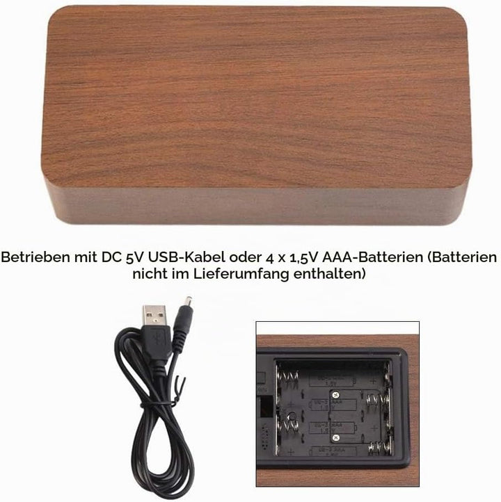 Digitaler Wecker Hölzerner, Leise LED-Anzeige Einstellbare Helligkeit/Sound Control, Tischuhr Indika