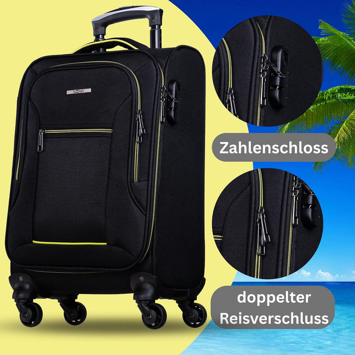 NOWI Sevilla Weichschalen Trolley M – Leichter Stoff Koffer 30L mit 4 Rollen &amp; Zahlenschloss | Handg