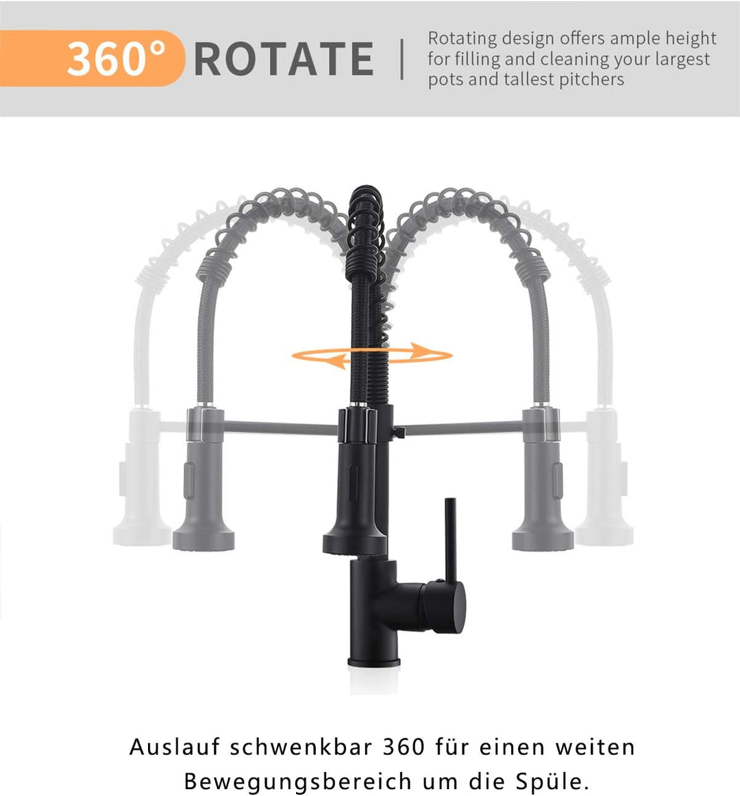 TIMACO Schwarz Niederdruck Küchenarmatur 360° Drehbar Mischbatterie Küche Kommerzielle Einhand-Spüle