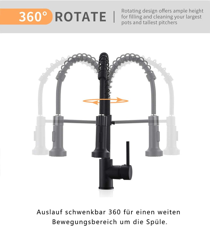 TIMACO Schwarz Niederdruck Küchenarmatur 360° Drehbar Mischbatterie Küche Kommerzielle Einhand-Spüle