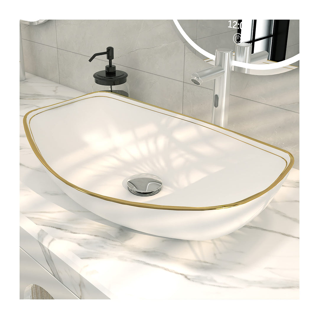 MEJE 56 x 40 CM LUXURY GOLD Rand Ovales Gefäss, Waschbecken über der Theke, Porzellan-Keramikgefäss,