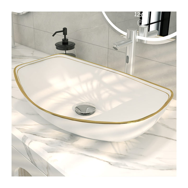 MEJE 56 x 40 CM LUXURY GOLD Rand Ovales Gefäss, Waschbecken über der Theke, Porzellan-Keramikgefäss,