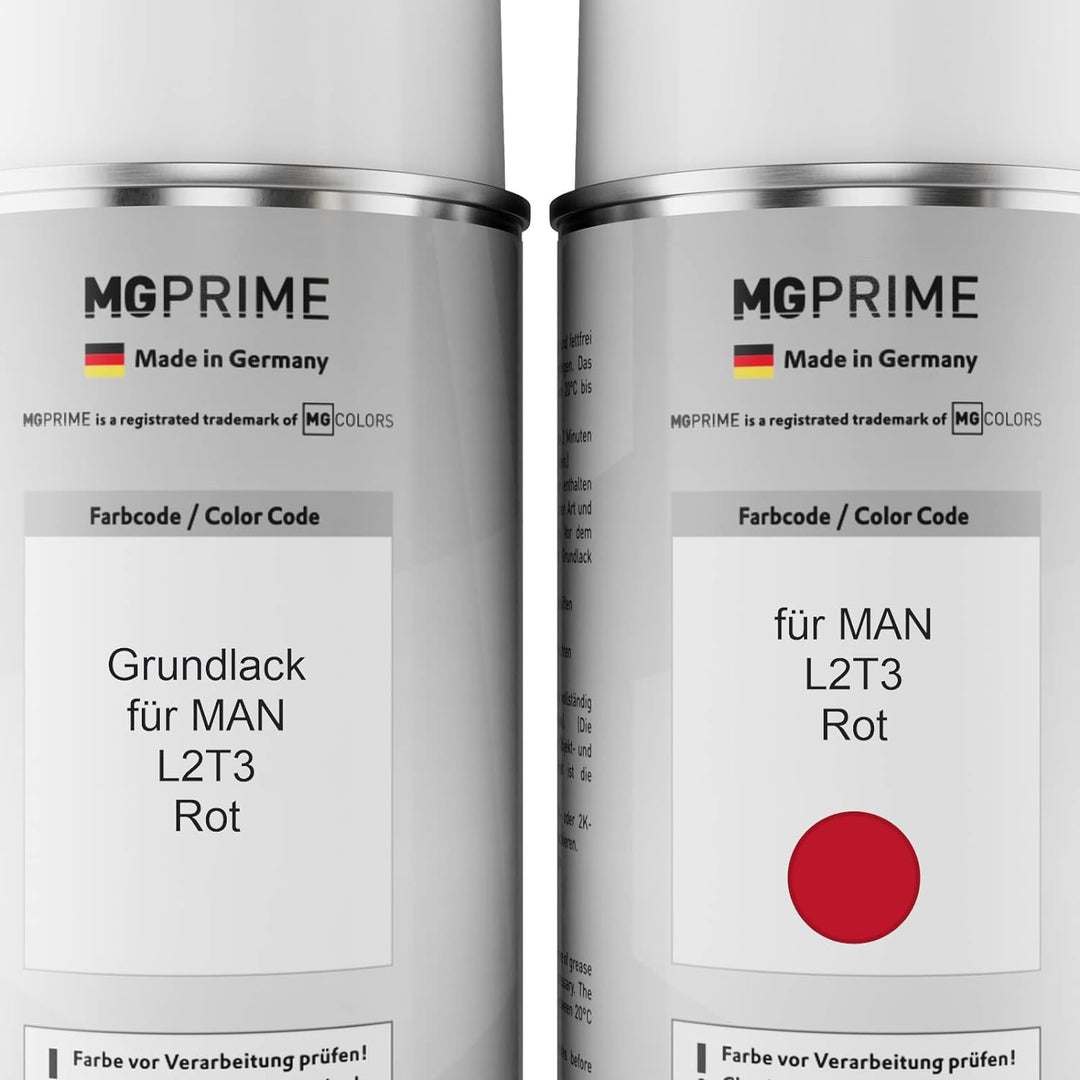 MG PRIME Autolack Sprühdosen Set für MAN L2T3 Rot Grundlack Basislack Klarlack Spraydose 400ml
