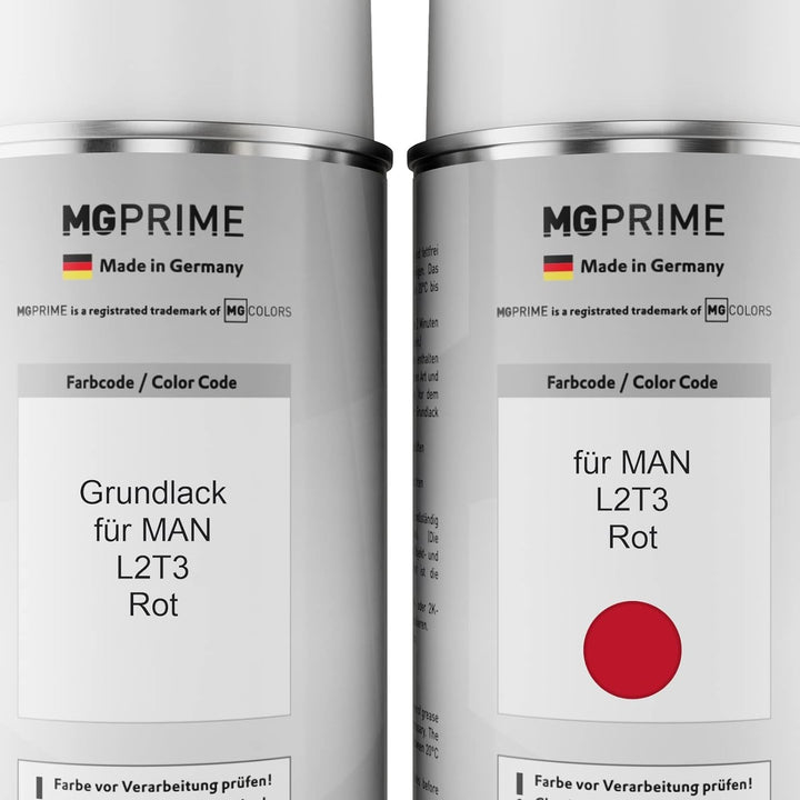 MG PRIME Autolack Sprühdosen Set für MAN L2T3 Rot Grundlack Basislack Klarlack Spraydose 400ml