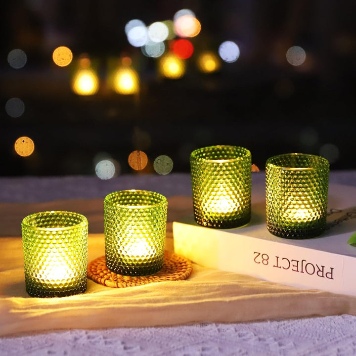 Grüne Teelichtgläser Weihnachten, Bubbles Teelichthalter Glas mit 12 Stück, Grüne Vintage-Teelichter