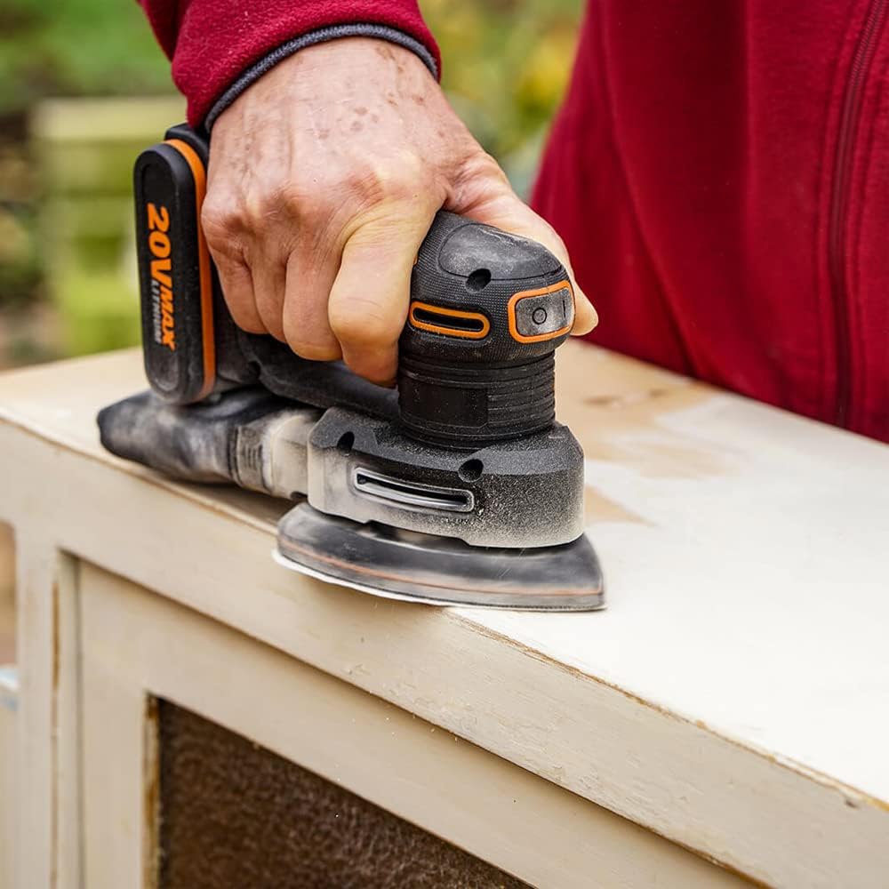 WORX WX822 Akku Detailschleifer 20V - Elektrische 20V Schleifmaschine für Holzmöbel, Türen, Ecken un