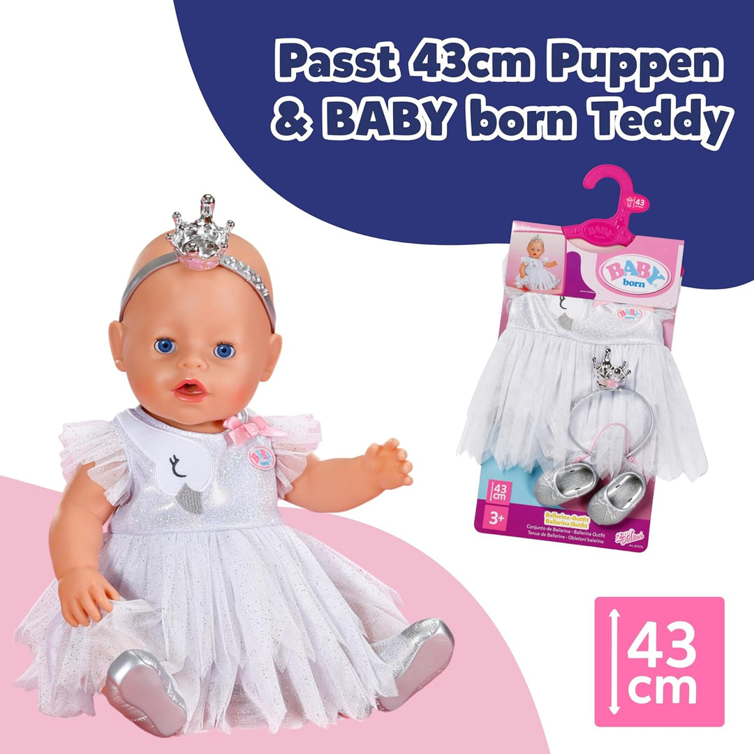BABY Born Ballerina-Outfit - Body &amp; Tüll-Rock mit Schwanen-Stickerei - Inkl. Haarreif mit Krone &amp; Sc