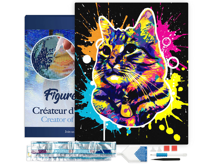 Figured'Art Diamond Painting Erwachsene 40x50cm Mit Rahmen Ganze Leinwand gespannt Katze Pop Art 5D