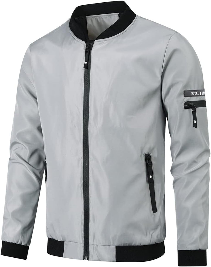 YOUTHUP Herren Übergangsjacke Leichte Sommer Freizeit Bomberjacke Outdoor Sportjacke M Grau-1801, M