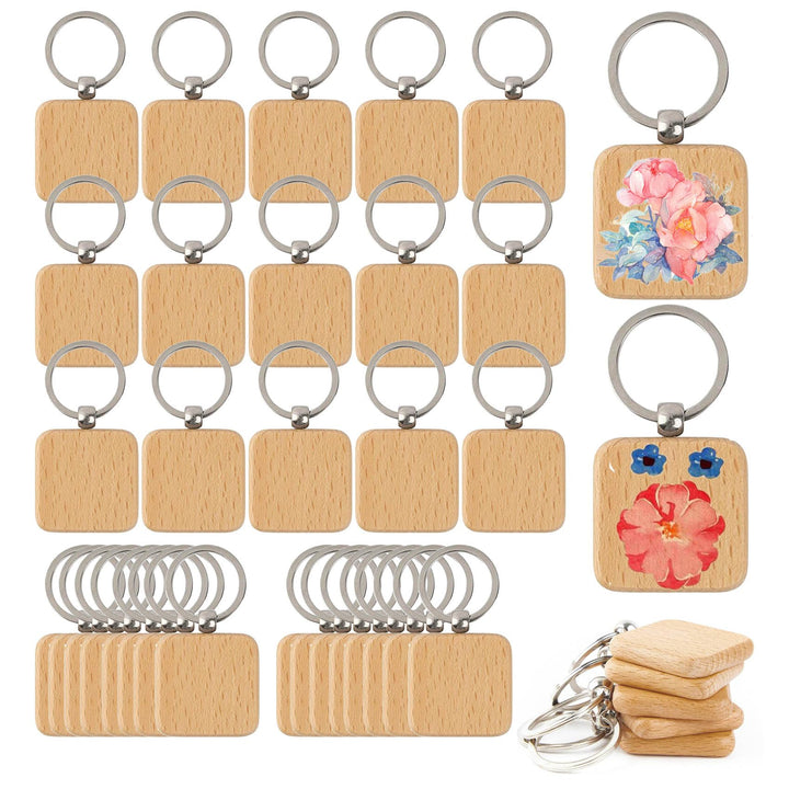 Kafei 50 StüCk DIY SchlüSselbund Quadratisch Geschnitzten SchlüSsel Ring SchlüSsel Ring 40 X 40 Mm