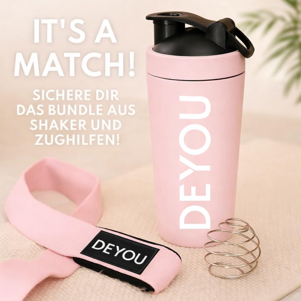 DEYOU Bundle – Edelstahl Shaker 750 ml + Zughilfen mit Polsterung & Meshbag – BPA-frei, Auslaufsiche