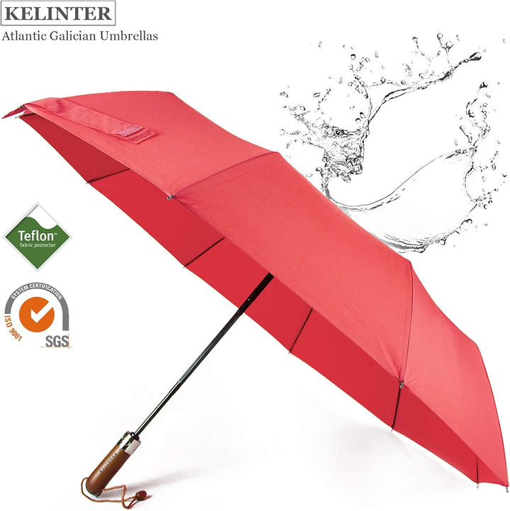 Automatischer Klappschirm - 10 Verstärkte Streben, Teflon 300T, Windsicher, Holzgriff Ergonomisch, K