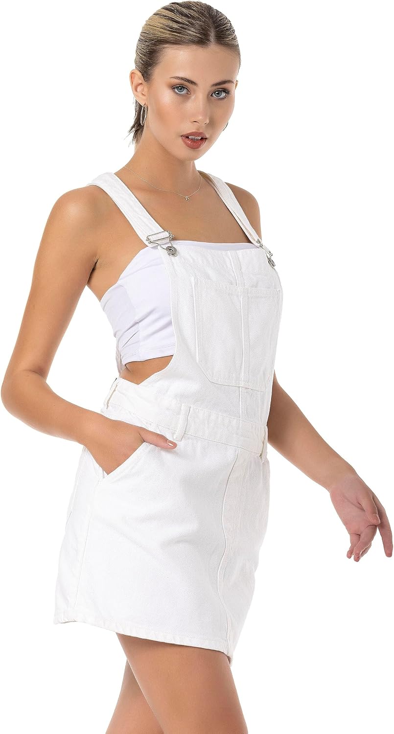 Redbridge Latzkleid Damen Jeansrock Denim Overall Baumwolle XS Weiss, XS Weiss