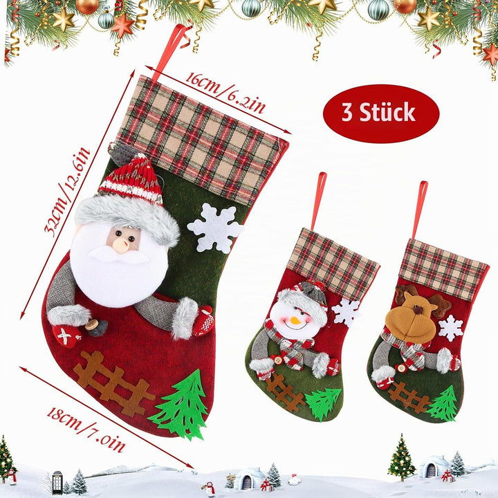 Nikolausstrumpf, 3 STK. Nikolausstiefel, Weihnachtsstrumpf Nikolausstiefel zum Befüllen, Weihnachtss