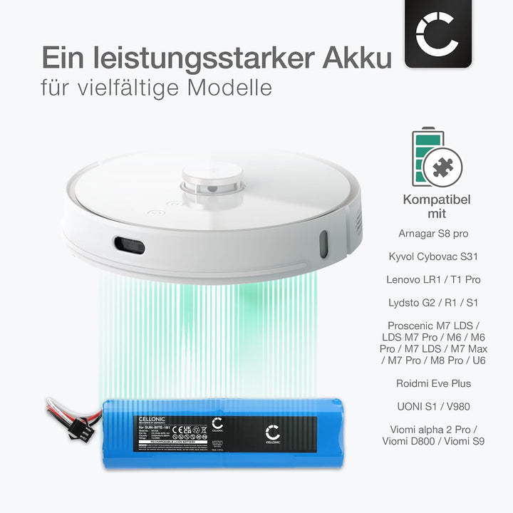 CELLONIC 2X Akku kompatibel mit Roidmi Eve Plus, Xiaomi Viomi S9 2x Akku 5200mAh, 2x Akku 5200mAh