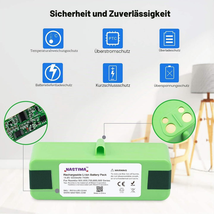 NASTIMA Upgrade 14,8V 5000mAh Li-Ion Akku Kompatibel mit Roomba 985 960 895 890 880 870 860 790 780