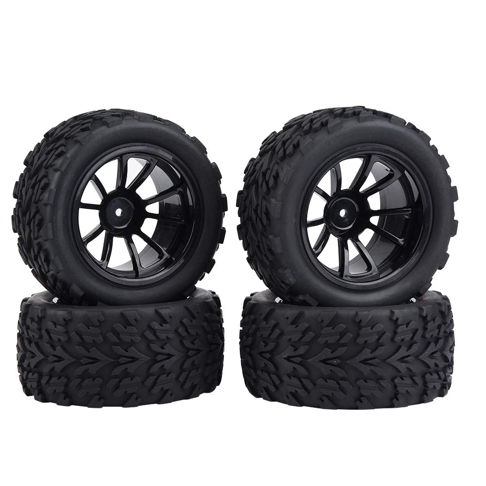 BuyWeek RC-Reifen, 4 Stück Gummi-RC-Autoreifen mit Naben für RC-LKW im Massstab 1:10(10 Holes), 10 H