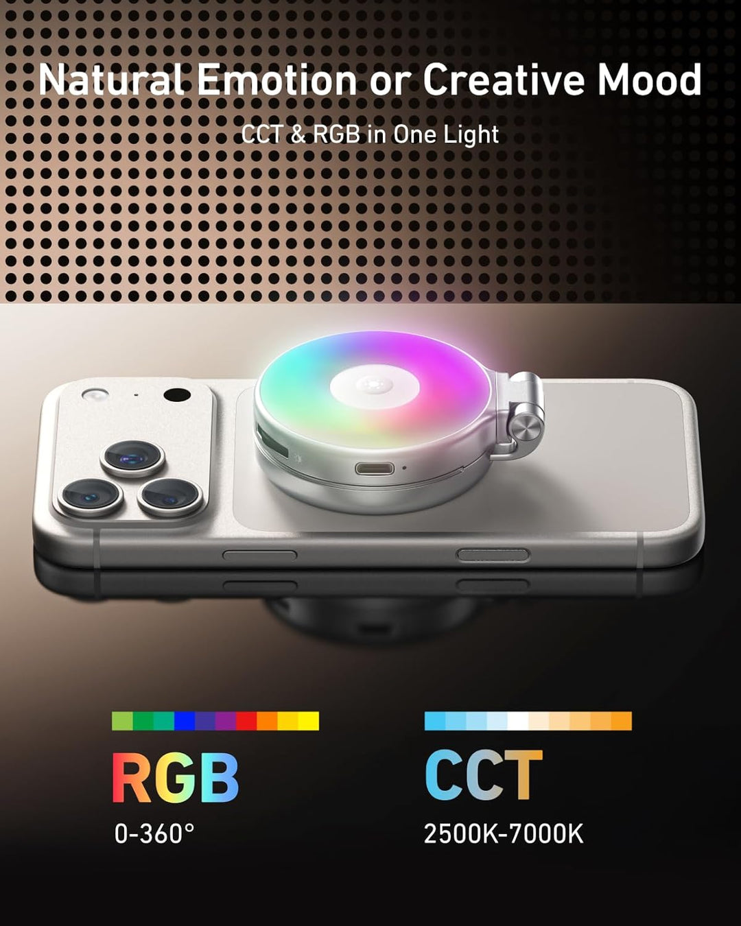TELESIN 4-in-1 Magnetisches RGB Selfie-Ringlicht mit Spiegel & Handyhalter | 2500–7000K LED Licht, 3