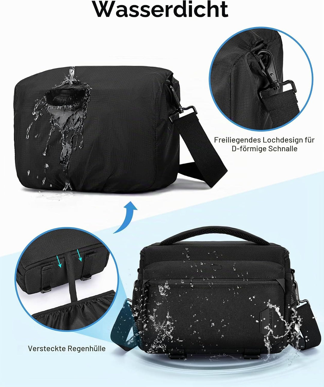 bagsmart SLR DSLR Kameratasche Wasserdicht Fototasche für Spiegelreflexkamera mit Regenhülle, Kleine