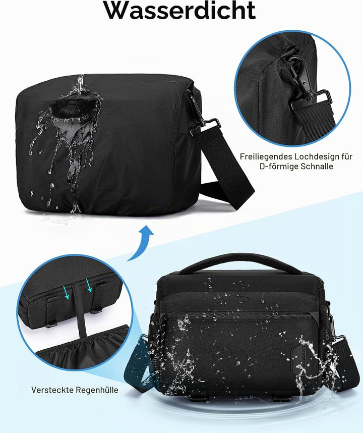 bagsmart SLR DSLR Kameratasche Wasserdicht Fototasche für Spiegelreflexkamera mit Regenhülle, Kleine