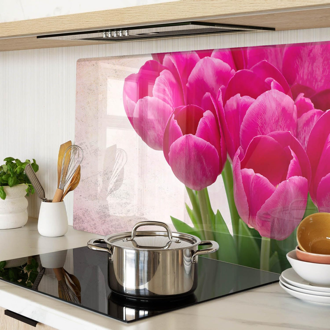 Küchenbrett Glas 80x52 cm Antibakteriell Dünn Glasplatte für die Küche Rutschfest Silikonfüsse Dekor