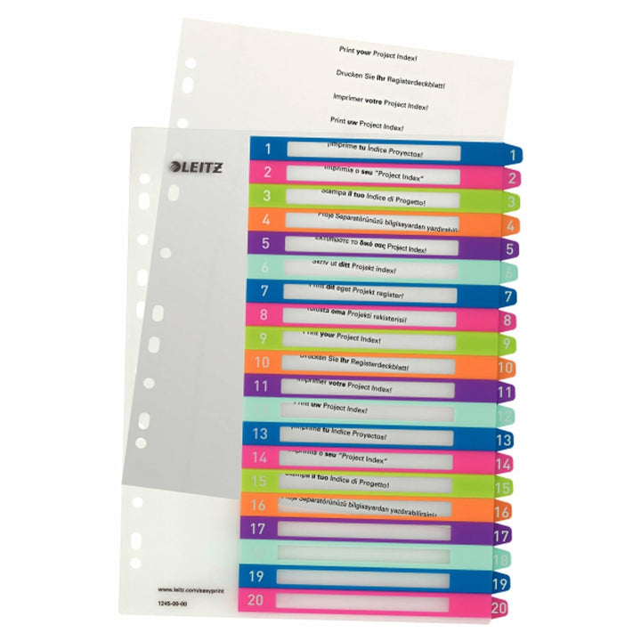 Leitz A4 Register, Trennblätter, Beschriftbares Deckblatt,WOW, Mehrfarbig (Zahlen 1-20 | 10er Pack)