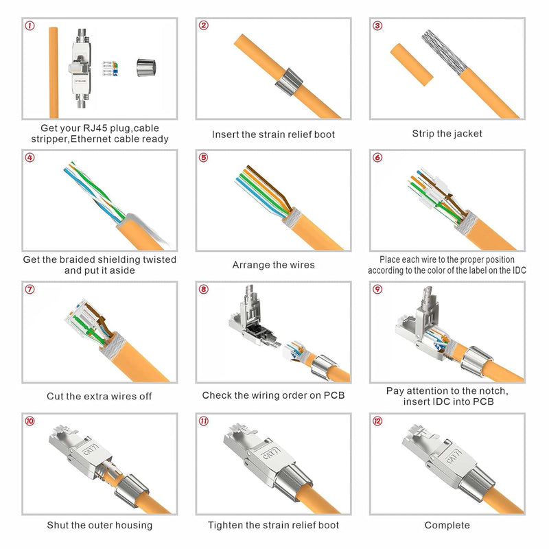 VCELINK RJ45 Stecker Werkzeuglos für Verlegekabel Cat7 Cat6A Netzwerkstecker Werkzeuglos Feldkonfekt