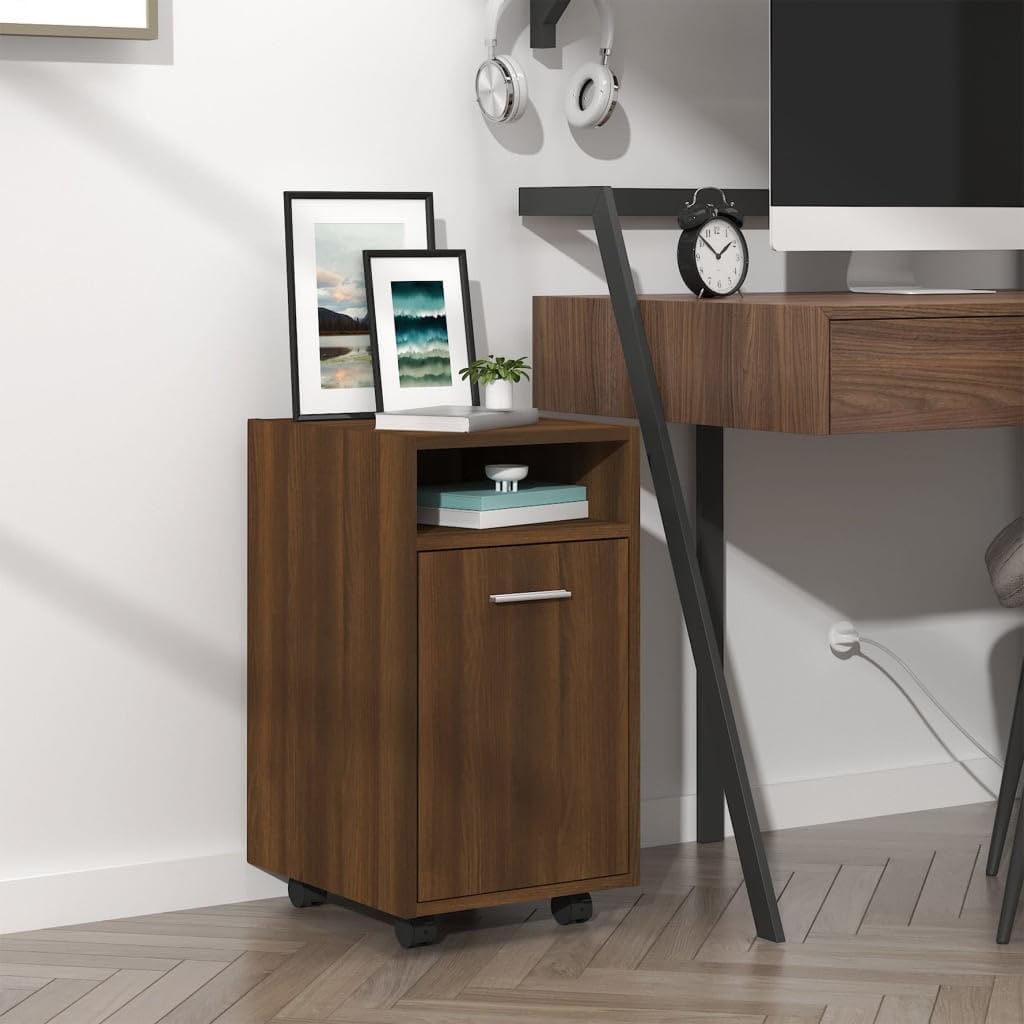 Nachttisch mit 2 Fächern, Beistellschrank mit Rollen, Kleiner Schrank, Büroschrank, Rollcontainer, B