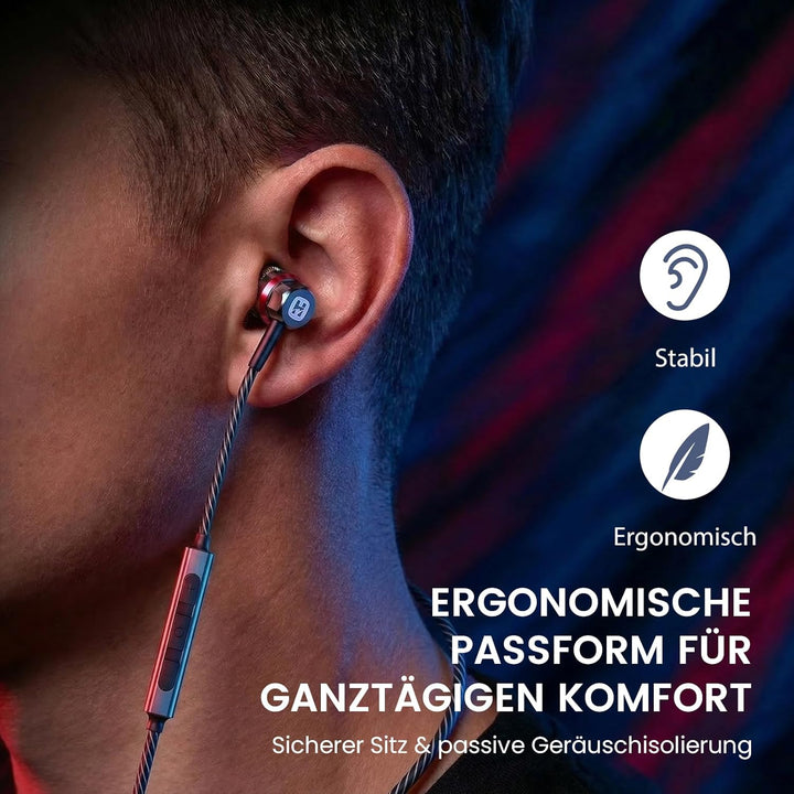 HIFI WALKER A1 Kabelgebundene Ohrhörer mit Mikrofon, 3,5 mm In-Ear Kopfhörer mit In-Line-Steuerung,