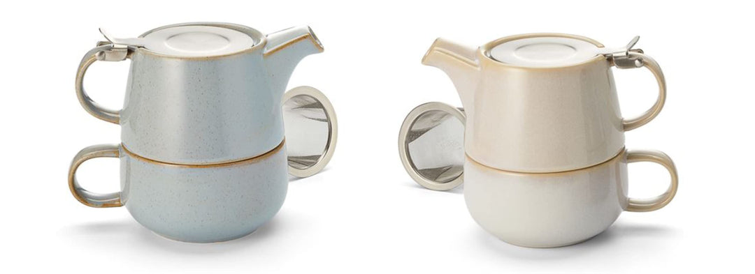 NEU teemando® Tea for one Set "Mans" + Tea for one Set "Tuva" Keramik, 4-teilig mit Edelstahlsieb- u