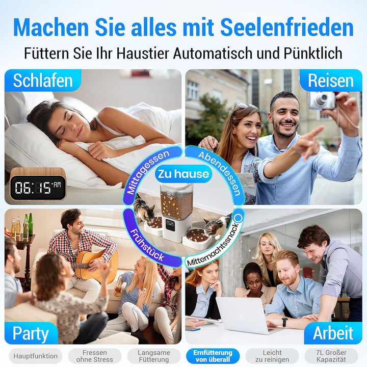 Frienhund 7L Futterautomat Katze für 2 Näpfe mit APP mit 5G-WLAN Weiss, Weiss