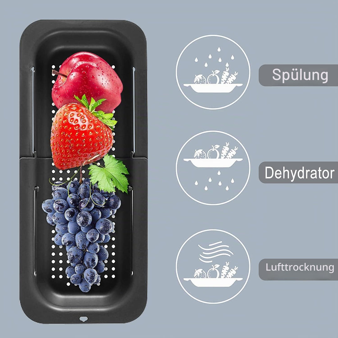 Sieb Küche ausziehbar(34-47cm), techextra Siebkorb über Spüle Abtropfsieb Sieb Spülbecken Küchensieb