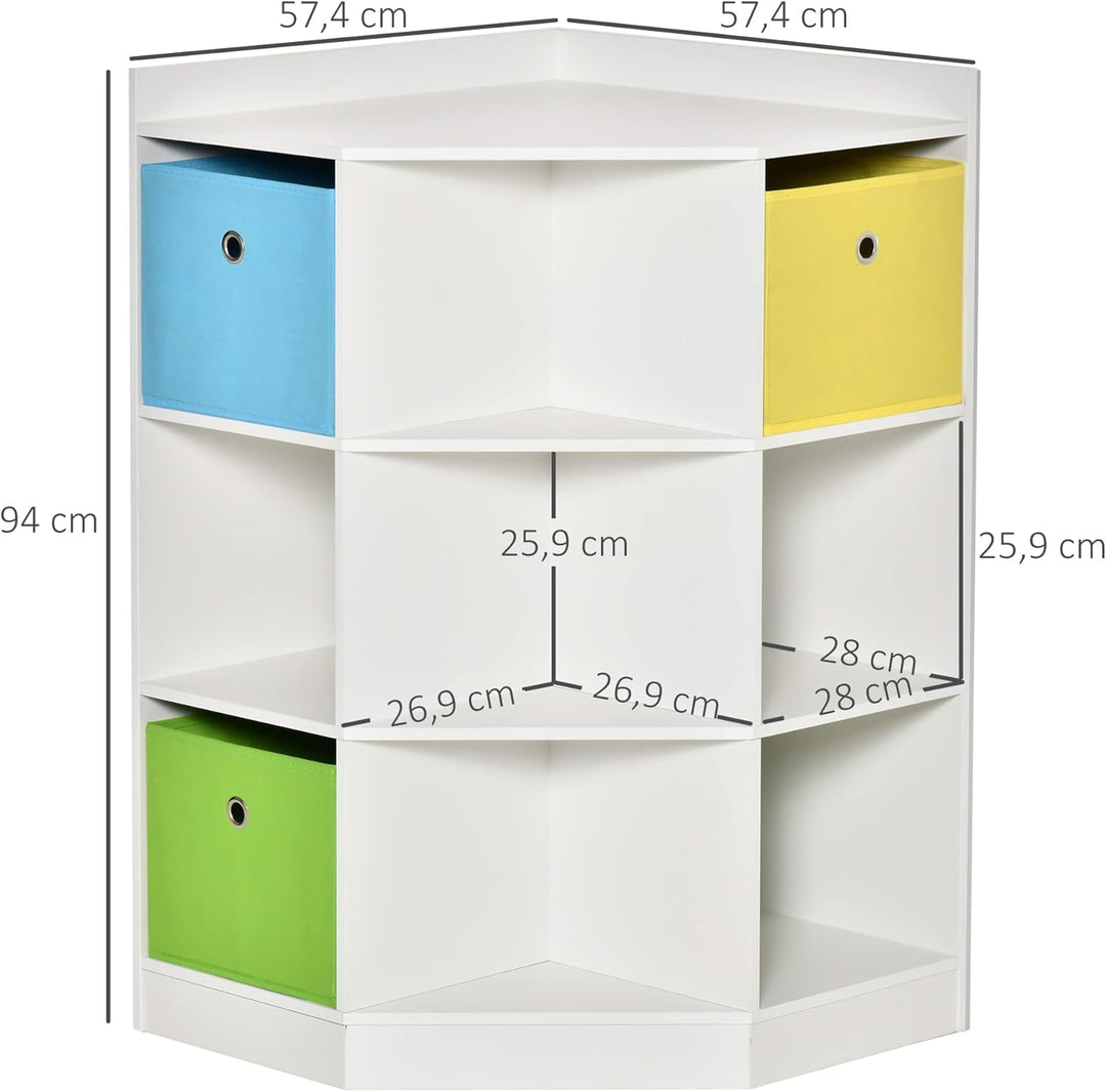 HOMCOM Kinderregal Bücherregal für Kinder Spielzeug-Organizer Kinderzimmerregal mit 3 Aufbewahrungsb