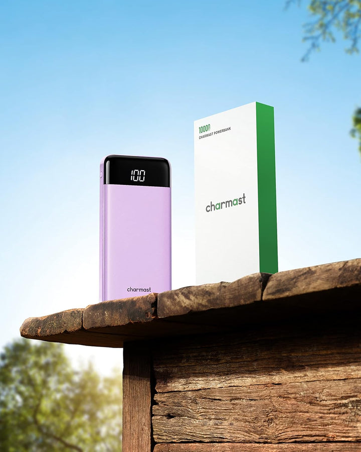 Charmast Power Bank, Slim 10000mAh Powerbank mit Kabel USB C und LED-Display, 6 Ausgängen Klein Aber